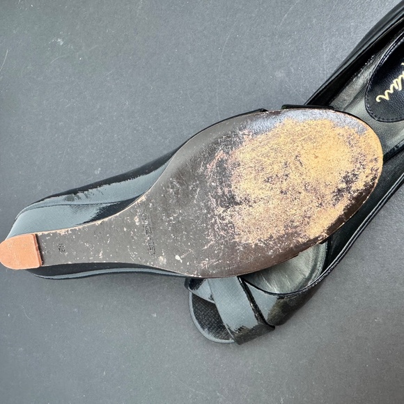 Cole Haan Air Elly Criss-Cross Black Patent Peep-Toe Wedge Shoes, Size 8 - Picture 6 of 9